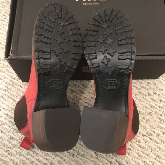 🆕 FRYE red leather sabrina heel ankle boot bootie - Picture 7 of 7